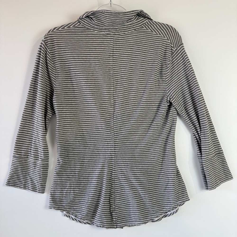 James Perse Button Down Shirt Womens 3 Gray Striped Cotton 3/4 Sleeve WCS3826 - Picture 4 of 15